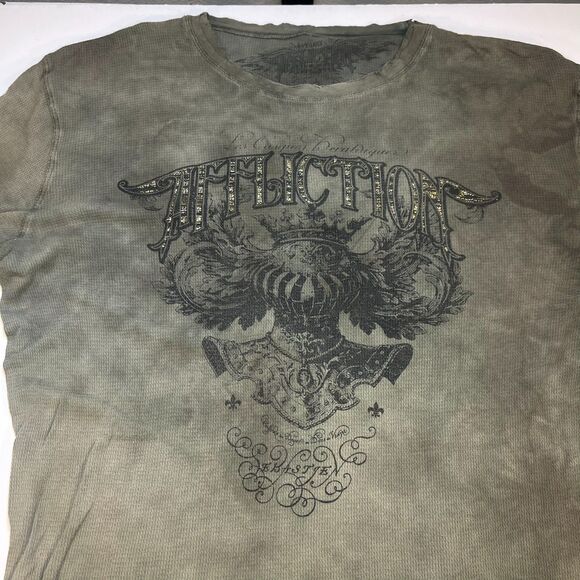 AFFLICTION Oversized Long Sleeve Thermal TEE T SHIRT Sz Mens XL Green - Picture 2 of 4